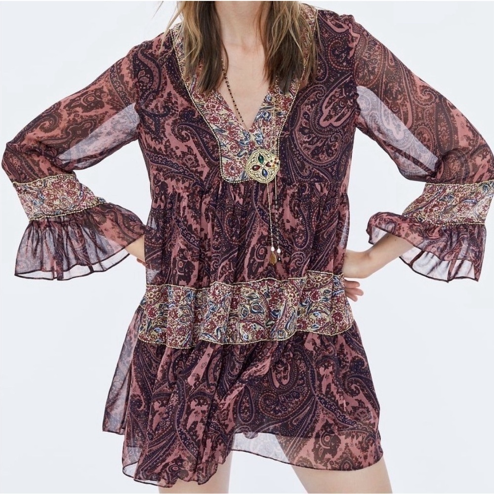 Paisley Print Sheer Dress